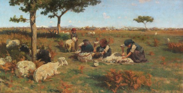 Die Schafschur  by Stefano Bruzzi - Hand-Painted Oil Painting Reproduction