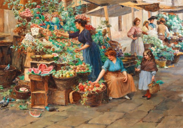 Markt in Venedig by Stefano Novo - Hand-Painted Oil Painting Reproduction