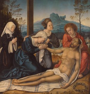 The Lamentation Of Christ At The Foot Of The Cross, With A Donor by Studio Of Bernard Van Orley Oil Painting