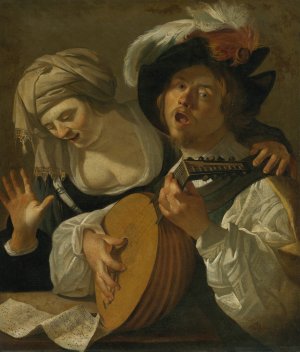 A Duet by Studio Of Dirck Van Baburen Oil Painting