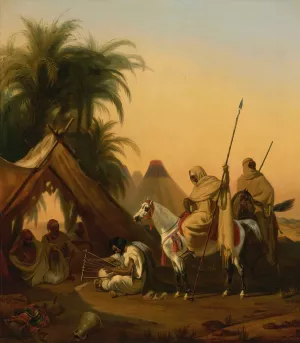 Horsemen And Arab Chiefs Listening To A Musician Oil painting by Studio Of Emile-Jean-Horace Vernet