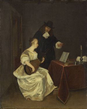 The Music Lesson by Studio Of Gerard Ter Borch The Younger Oil Painting