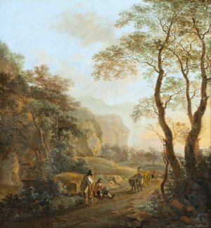 An ox-cart in the landscape by Studio Of Jan Both Oil Painting
