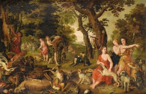 The Return Of Diana And Her Nymphs After The Hunt by Studio Of Jan Brueghel The Younger Oil Painting