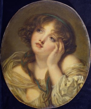 Young Woman leaning on her Hand by Studio Of Jean-Baptiste Greuze Oil Painting