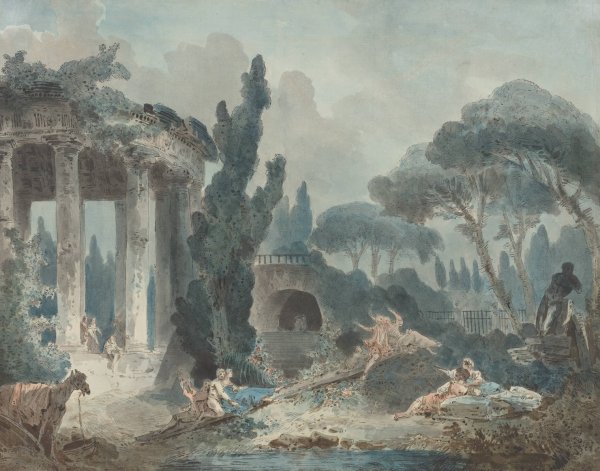 The Seesaw by Style Of Hubert Robert - Hand-Painted Oil Painting Reproduction