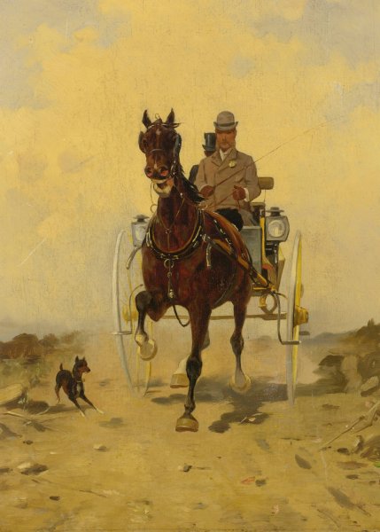 Horse And Carriage by Style Of Rene-Pierre-Charles Princeteau - Hand-Painted Oil Painting Reproduction