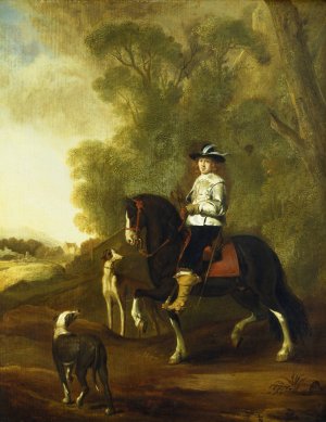 Portrait of an Horseman with two Dogs by Style Of Thomas De Keyser Oil Painting
