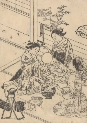 The Toilet—Three Women with Make-up Kit by Sukenobu Ishigawa Oil Painting