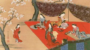 Beauties Admiring the Blossoms by Sukenobu Oil Painting