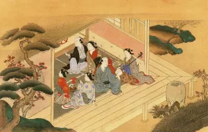 Men and Beauties Playing Together Oil painting by Sukenobu