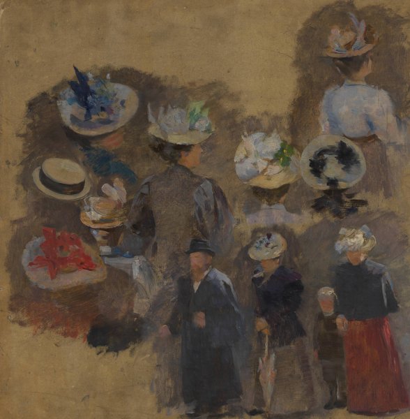 Olskizze mit verschiedenen Figuren- und Hutstudien  by Susanne Renate Granitsch - Hand-Painted Oil Painting Reproduction