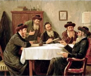 Jewish Scholars Debating by Josef Johann Suss Oil Painting