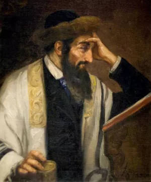 Pondering Rabbi by Josef Johann Suss - Oil Painting Reproduction