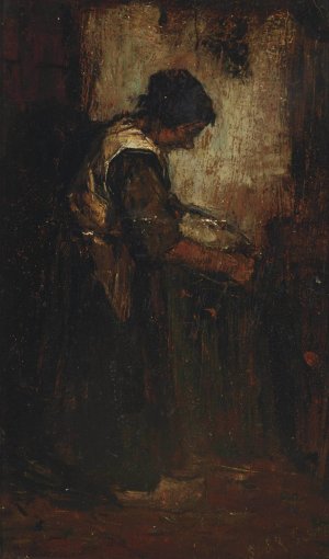 A peasant going about her chores by Suze Bisschop-Robertson Oil Painting
