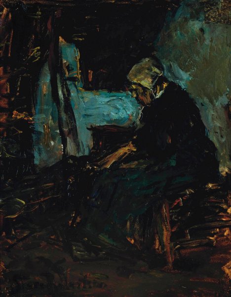 Stoking the fire by Suze Bisschop-Robertson - Hand-Painted Oil Painting Reproduction