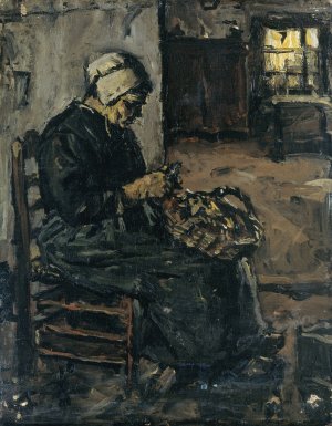 Peasant Woman Peeling Potatoes by Suze Robertson Oil Painting
