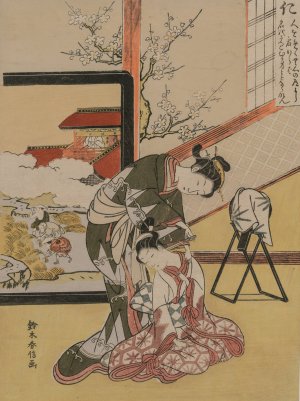 Benevolence: Courtesan Shaving the Neck of her Servant by Suzuki Harunobu Oil Painting