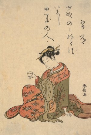 Courtesan Drinking Tea by Suzuki Harunobu Oil Painting