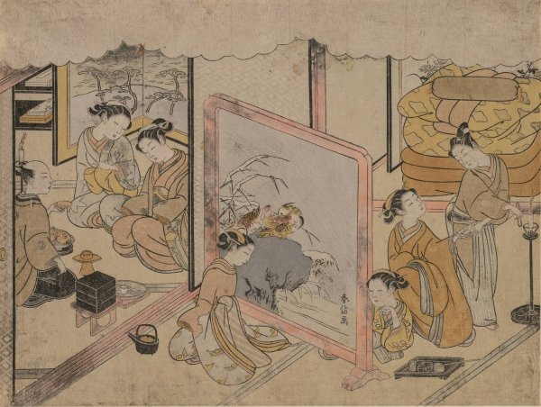Drinking a Cup of Wine Before Retiring for Bed  by Suzuki Harunobu - Hand-Painted Oil Painting Reproduction