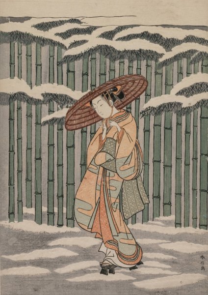 Passing the Bamboo Grove  by Suzuki Harunobu - Hand-Painted Oil Painting Reproduction