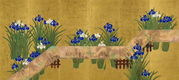 Bridge over Iris Pond by Suzuki Kiitsu - Hand-Painted Oil Painting Reproduction