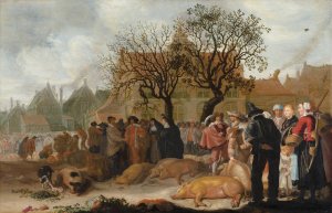 Hog Market by Sybrand Van Beest Oil Painting