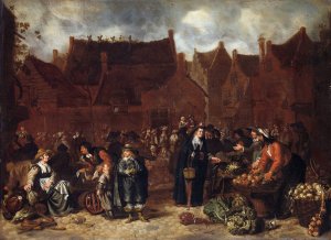 Vegetable Market by Sybrand Van Beest Oil Painting
