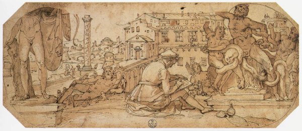 Main Product Photo of Taddeo Zuccaro Copying the Antique Statues in Rome Painting by Taddeo Zuccaro