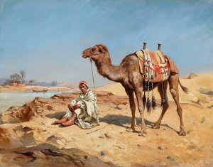 Arab in the desert by Tadeusz Ajdukiewicz Oil Painting