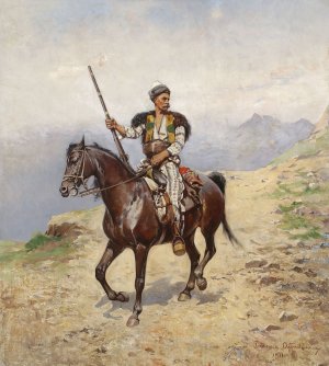 Eastern horseman Oil painting by Tadeusz Ajdukiewicz