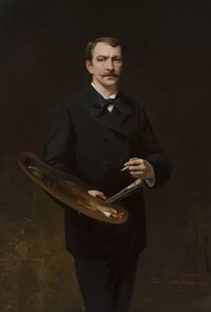 Self-portrait with palette Oil painting by Tadeusz Ajdukiewicz