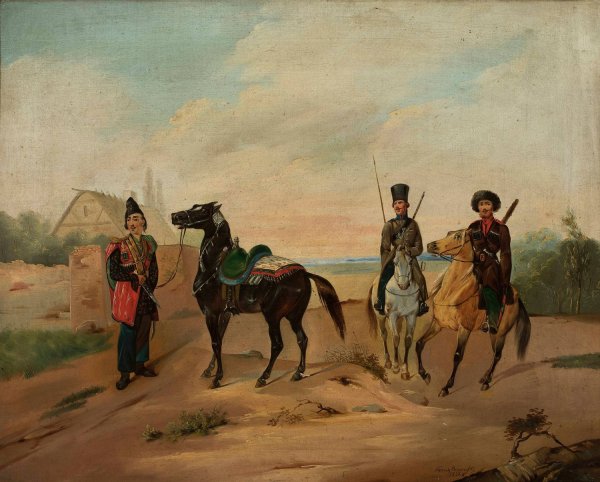 Three horsemen on the road  by Tadeusz Brodowski - Hand-Painted Oil Painting Reproduction