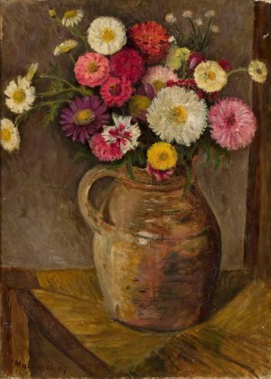 Asters and zinnias in a clay jug by Tadeusz Makowski Oil Painting