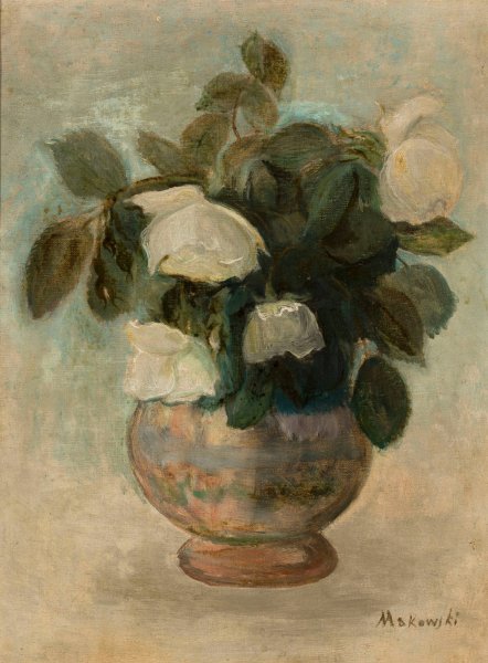 Biale roze  by Tadeusz Makowski - Hand-Painted Oil Painting Reproduction