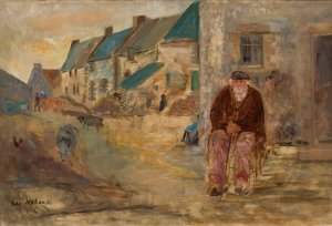 Breton landscape with an old fisherman by Tadeusz Makowski Oil Painting