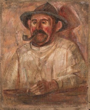 Bust of a man in a hat with a pipe by Tadeusz Makowski Oil Painting