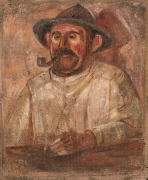 Bust of a man in a hat with a pipe by Tadeusz Makowski Oil Painting