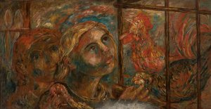 Children and roosters by Tadeusz Makowski Oil Painting