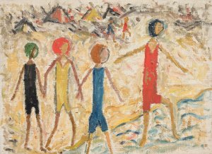 Children on a beach by Tadeusz Makowski Oil Painting