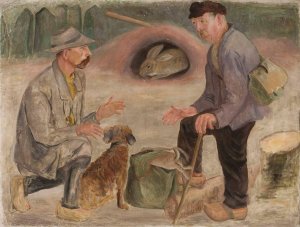 Conversation with a hunter by Tadeusz Makowski Oil Painting
