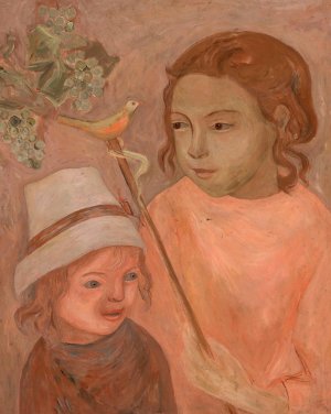 Dzieci z ptaszkiem na drazku by Tadeusz Makowski Oil Painting