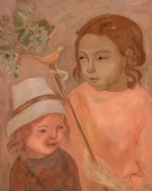 Dzieci z ptaszkiem na drazku by Tadeusz Makowski Oil Painting