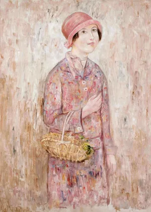 Dziewczyna w rozowym kapeluszu Oil painting by Tadeusz Makowski