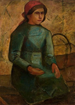 Dziewczyna w zielonej sukni z koszykiem by Tadeusz Makowski Oil Painting