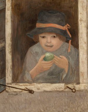 Dziewczyna z jablkiem w oknie by Tadeusz Makowski Oil Painting