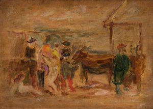 Figural scene with donkeys by Tadeusz Makowski Oil Painting