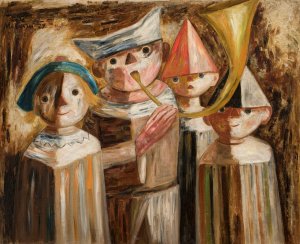 Four children with a trumpet Oil painting by Tadeusz Makowski