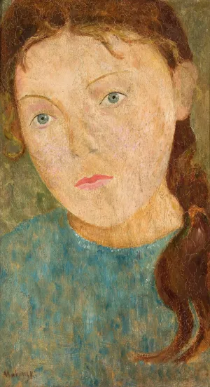 Girl with a red plait Oil painting by Tadeusz Makowski