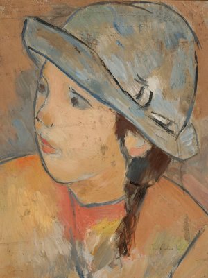 Glowa dziewczynki w niebieskim kapeluszu by Tadeusz Makowski Oil Painting
